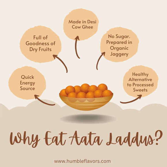 Homemade Aata Laddus with Organic Jaggery, Dry Fruits & Desi Cow Ghee