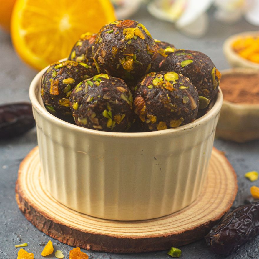 Orange Cocoa Date-Based Energy Balls - Vegan & Sugar-Free Sweet