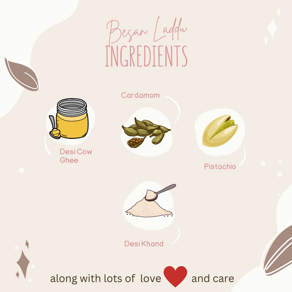 Homemade Besan Laddus in Desi Cow Ghee & Desi Khand