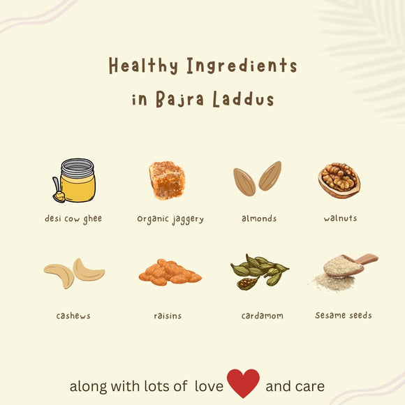 Homemade Bajra Millet Laddus with Jaggery, Cow Ghee, Dry Fruits & Seeds