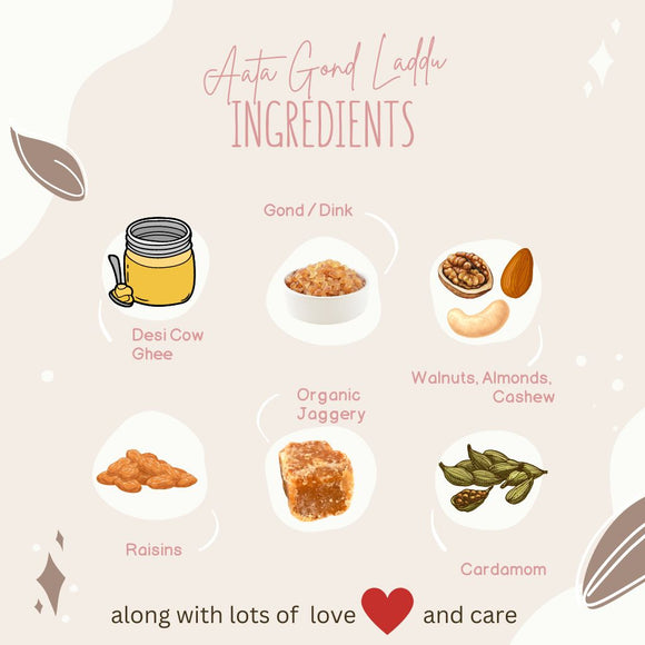 Homemade Aata Gond / Dink Laddus with Organic Jaggery & Dry Fruits