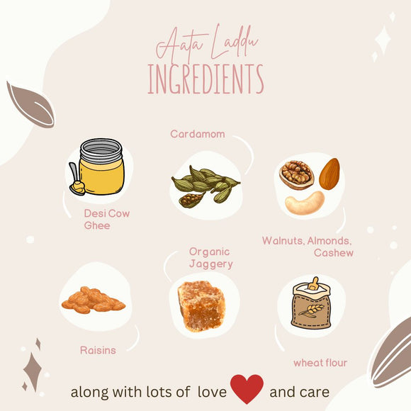 Homemade Aata Laddus with Organic Jaggery, Dry Fruits & Desi Cow Ghee