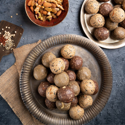 fresh homemade millet laddus - ragi, jowar bajra