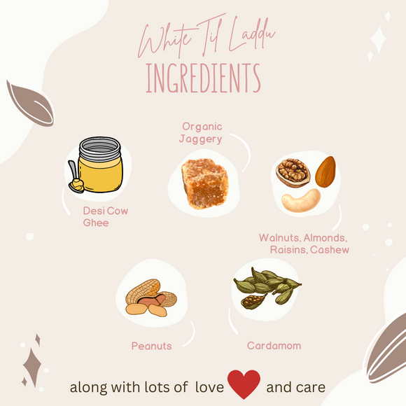 Homemade White Til Peanut Laddus with Jaggery, Cow Ghee & Dry Fruits